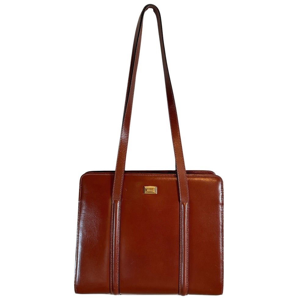 Bally Shoulder Bag Vintage 80s 90s Tote Brown Leather Structured Gold Logo Italy
